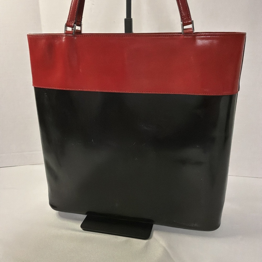 Kate Spade Red Black Colorblock Leather Tote Work Laptop Shoulder Bag Large - Picture 7 of 13